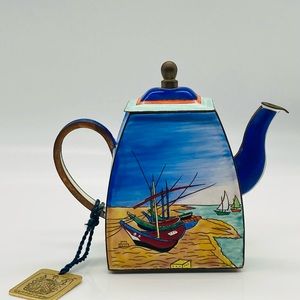 Charlotte di Vita Trade Plus Aid miniature enamel teapot ft. The Fishing Boats b
